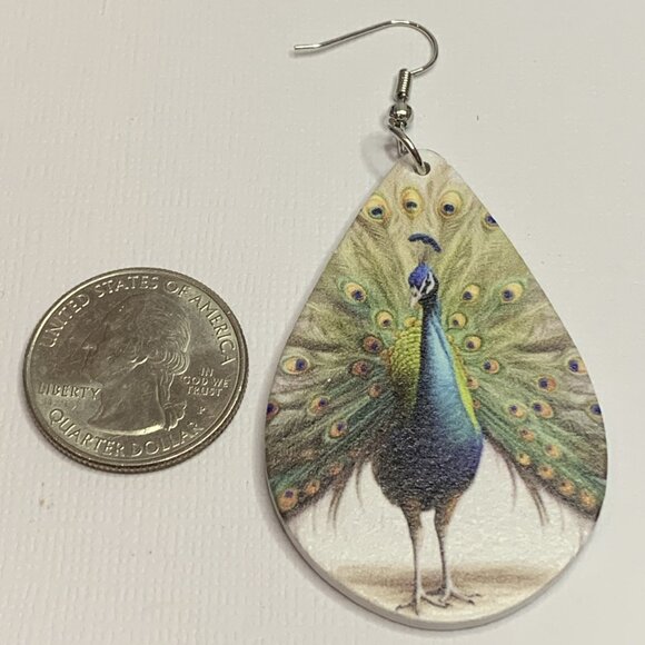 Peacock Earring, Peacock Jewelry, Bird Earring, Silly Earring, Gift Idea, Bird - Picture 3 of 5
